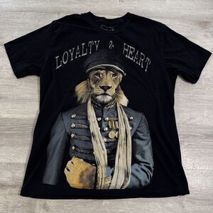 Loyalty & Heart Lion Shirt Men’s Large Black 100% Cotton Military Portrait USA